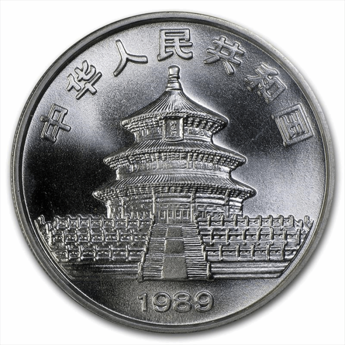 Srebrna Moneta Chińska Panda 1989, 1 uncja - awers