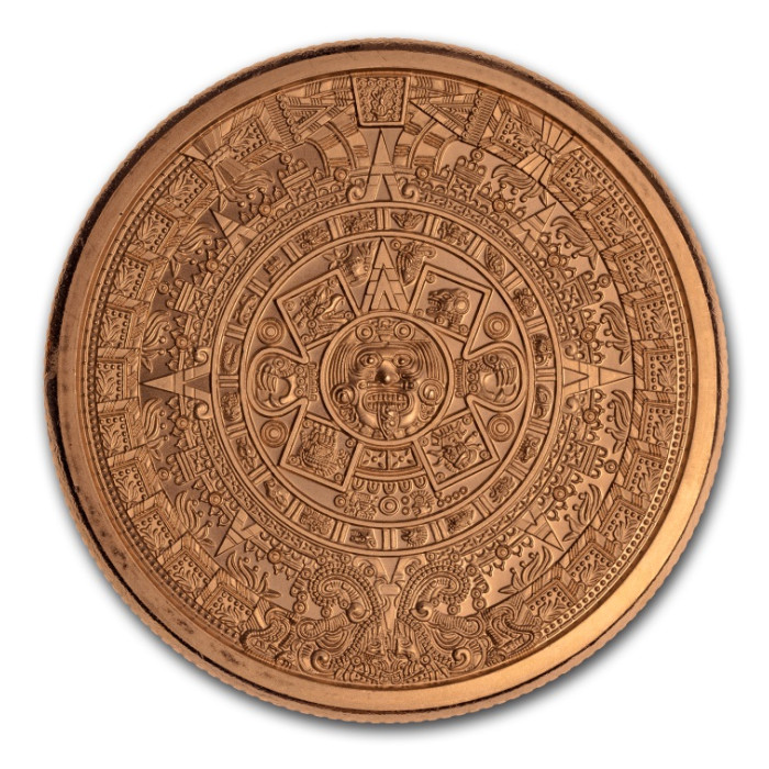 Copper Aztec Calendar Medal, 5 oz - reverse side