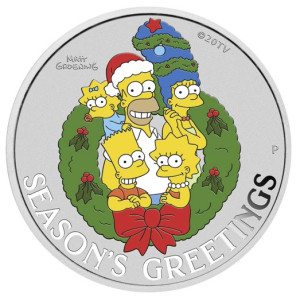 Die Simpsons: Weihnachtsgrüße 2022 (farbige) Silbermünze, 1 unze