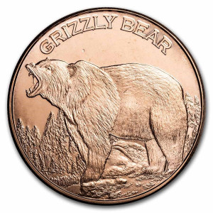 Copper Grizzly Bear Medal, 1 oz - Obverse.
