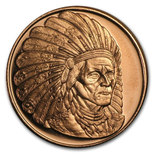 Copper Sitting Bull Medal, 1 ounce reverse