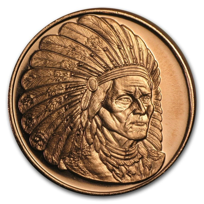 Sitting Bull Medaille aus Kupfer, 1 Unze Rückseite Sitting Bull Medaille aus Kupfer, 1 Unze Rückseite