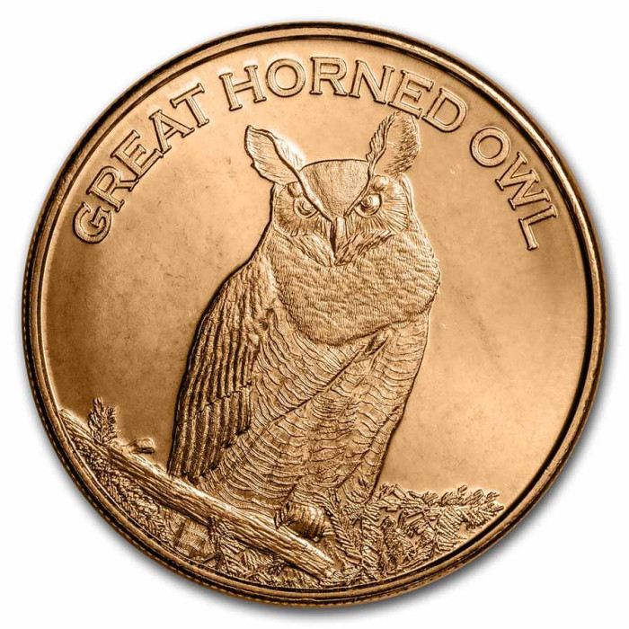 Copper Great Horned Owl Medal, 1 ounce reverse Copper Great Horned Owl Medal, 1 ounce reverse