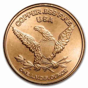 Copper Great Horned Owl Medal, 1 ounce reverse