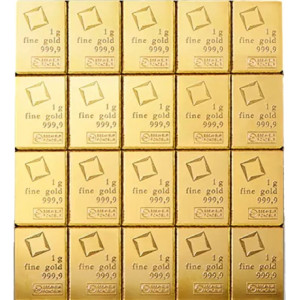 Złota Sztabka Valcambi Combicoin, 20x 1g - front 2 Złota Sztabka Valcambi Combicoin, 20x 1g - front 2