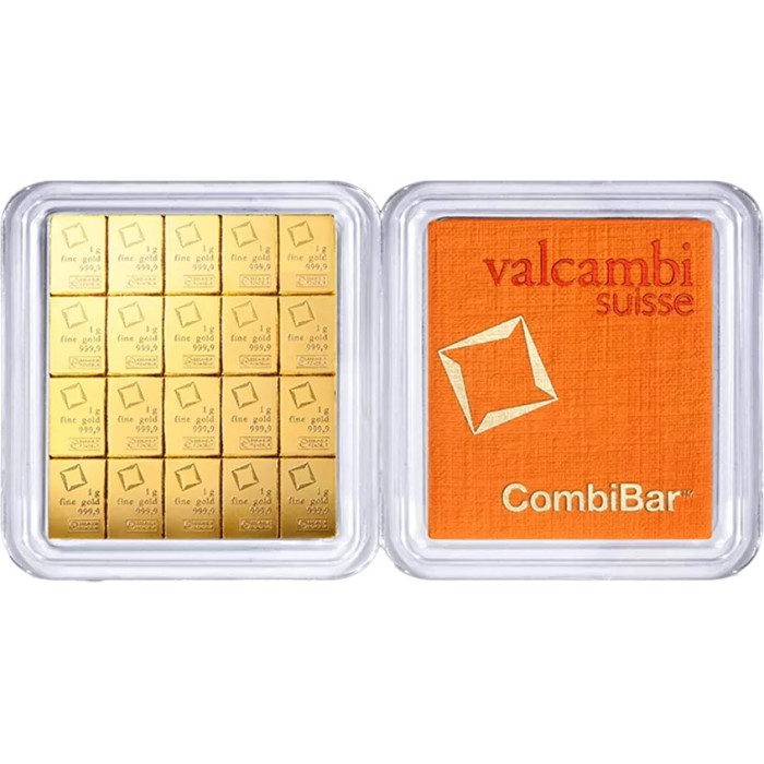 Złota Sztabka Valcambi Combicoin, 20x 1g - front 3 Złota Sztabka Valcambi Combicoin, 20x 1g - front 3