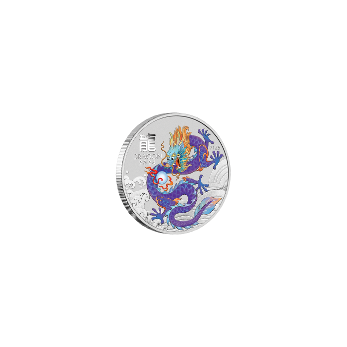 Silver Lunar III Year of the Dragon 2024 Coin, 1 oz (Purple Coin-Card) reverse side Silver Lunar III Year of the Dragon 2024 Coin, 1 oz (Purple Coin-Card) reverse side
