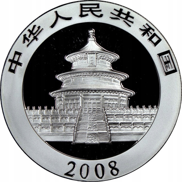 Srebrna Moneta Chińska Panda 2008, 1 uncja - awers Srebrna Moneta Chińska Panda 2008, 1 uncja - awers