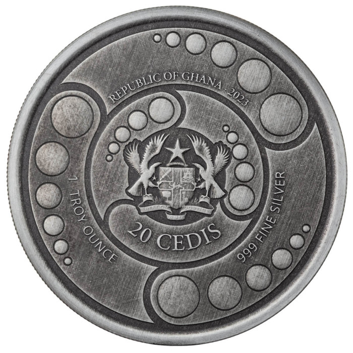Srebrna Moneta Ghana, Alien Invasion 2023 Antiqued, 1 uncja - awers Srebrna Moneta Ghana, Alien Invasion 2023 Antiqued, 1 uncja - awers