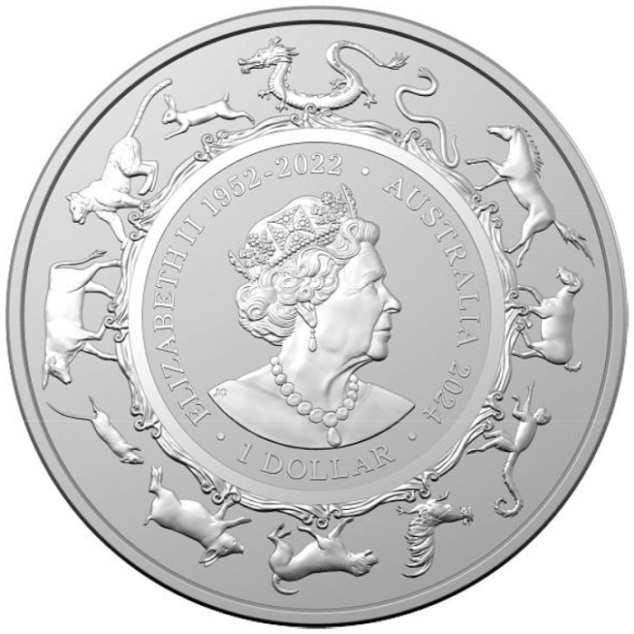 RAM Lunar silver coin Year of the Dragon 2024, 1 oz - obverse RAM Lunar silver coin Year of the Dragon 2024, 1 oz - obverse