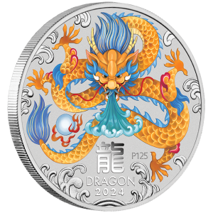 Silver Lunar III Year of the Dragon 2024 Coin, 2 oz (color) - reverse side Silver Lunar III Year of the Dragon 2024 Coin, 2 oz (color) - reverse side