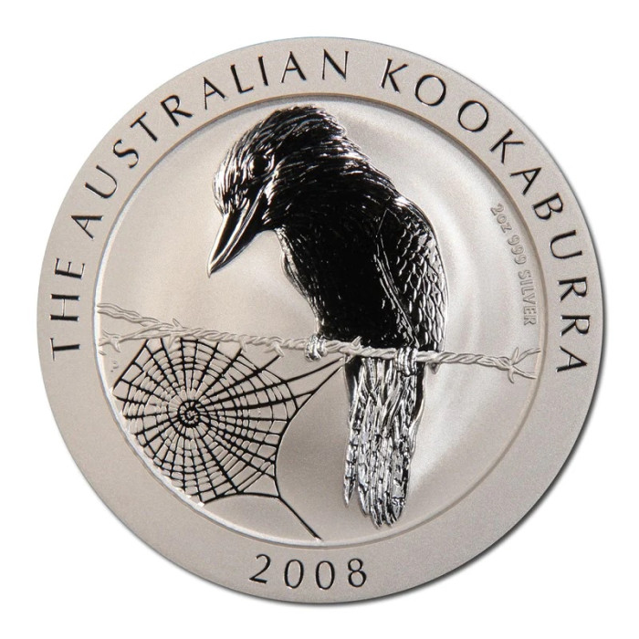 Australischer Kookaburra Silbermünze 2008, 2 Unzen - Rückseite Australischer Kookaburra Silbermünze 2008, 2 Unzen - Rückseite