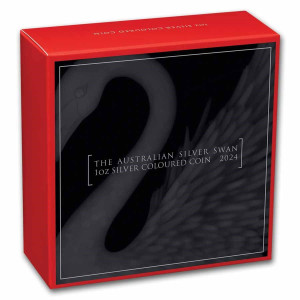 Australischer Schwan 2024 Silbermünze, 1 Unze (Farbe) Box