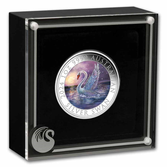 Australischer Schwan 2024 Silbermünze, 1 Unze (Farbe) Etui