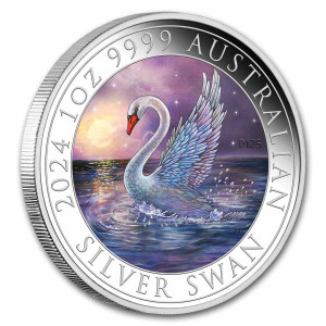 Australischer Schwan 2024 Silbermünze, 1 Unze (Farbe) Rand