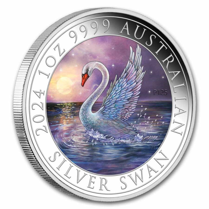 Australischer Schwan 2024 Silbermünze, 1 Unze (Farbe) Rand