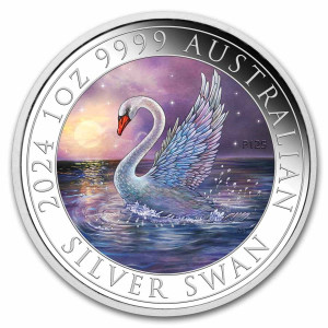 Australischer Schwan 2024 Silbermünze, 1 Unze (Farbe) Rückseite