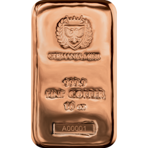 Germania Mint Copper Cast Bar, 10 ounce front
