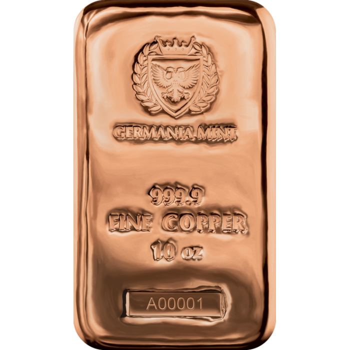 Germania Kupfer Minze Guss Bar, 10 oz Front Germania Kupfer Minze Guss Bar, 10 oz Front