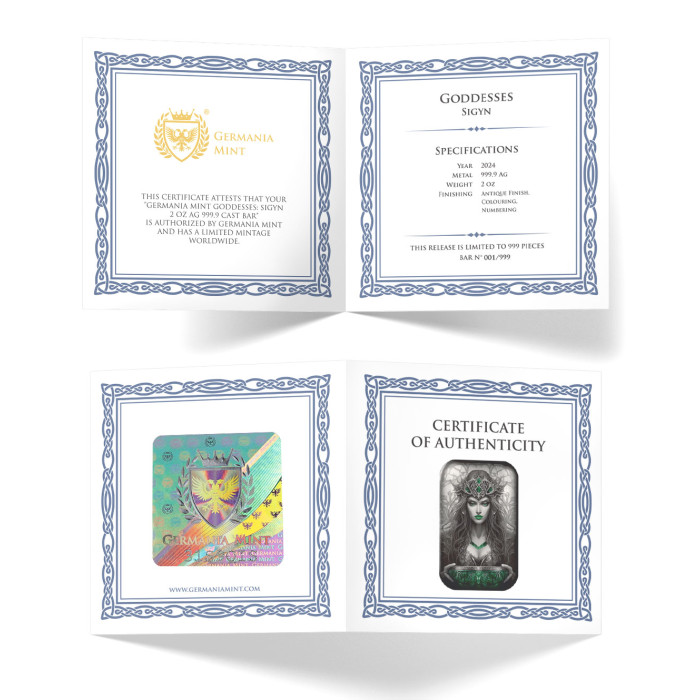 Srebrna Sztabka Germania Mint: Goddesses: Sigyn, 2 uncje - certyficate