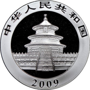 China Panda Silver Coin 2009, 1 oz - reverse side