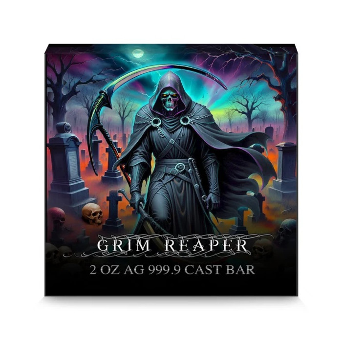 Srebrna Sztabka Carpatia Mint: Grim Reaper 2024, 2 uncje - photo Srebrna Sztabka Carpatia Mint: Grim Reaper 2024, 2 uncje - photo