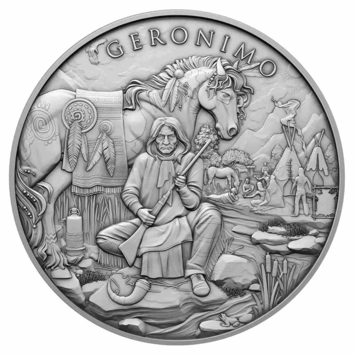 Legendary Warriors Silver Medal: Geronimo, 1 ounce reverse Legendary Warriors Silver Medal: Geronimo, 1 ounce reverse