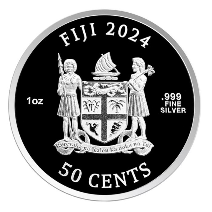 mona Srebrna Moneta Fidżi: Mona Lisa x Van Gogh 2024 Color, 1 uncja