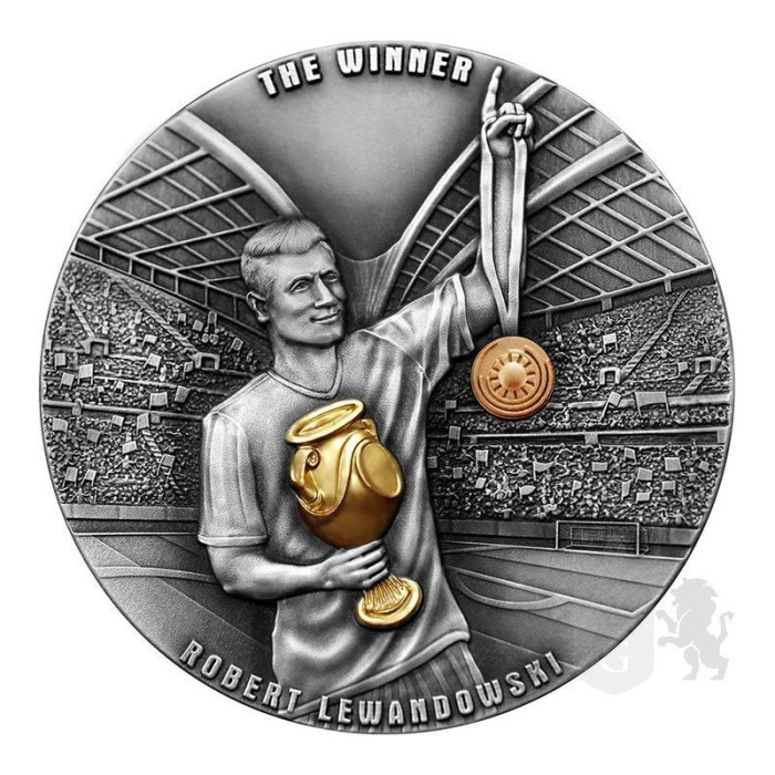 Robert Lewandowski Silver Coin: Winner 2023, 2 oz - reverse Robert Lewandowski Silver Coin: Winner 2023, 2 oz - reverse