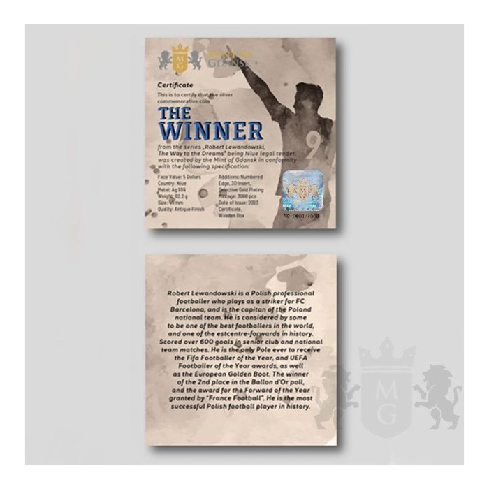 Robert Lewandowski Silver Coin: Winner 2023, 2 oz - box 2 Robert Lewandowski Silver Coin: Winner 2023, 2 oz - box 2