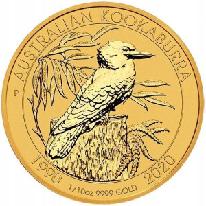 Złota Moneta Australian Kookaburra 2020, 1/10 uncji - rewers