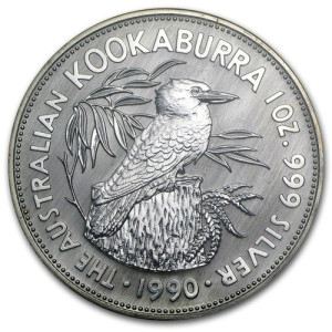 Australian Kookaburra 1990 Silver Coin, 1 oz - reverse side