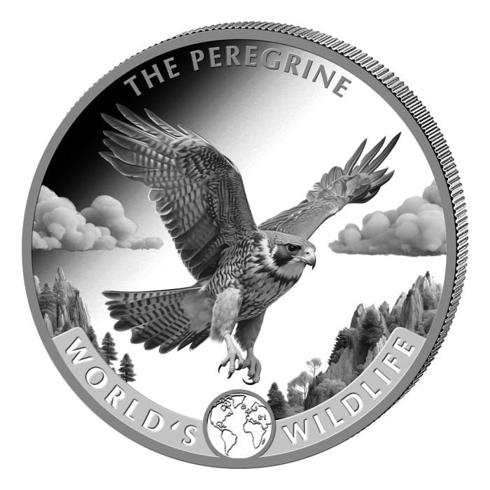 World's Wildlife Silver Coin: Peregrine Falcon 2024, 1 oz - reverse side World's Wildlife Silver Coin: Peregrine Falcon 2024, 1 oz - reverse side