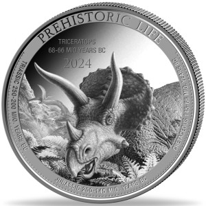 Prehistoric Life II Silbermünze: Triceratops 2024, 1 oz - Rückseite
