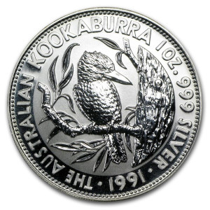 Australian Kookaburra 1991 Silver Coin, 1 oz - reverse side