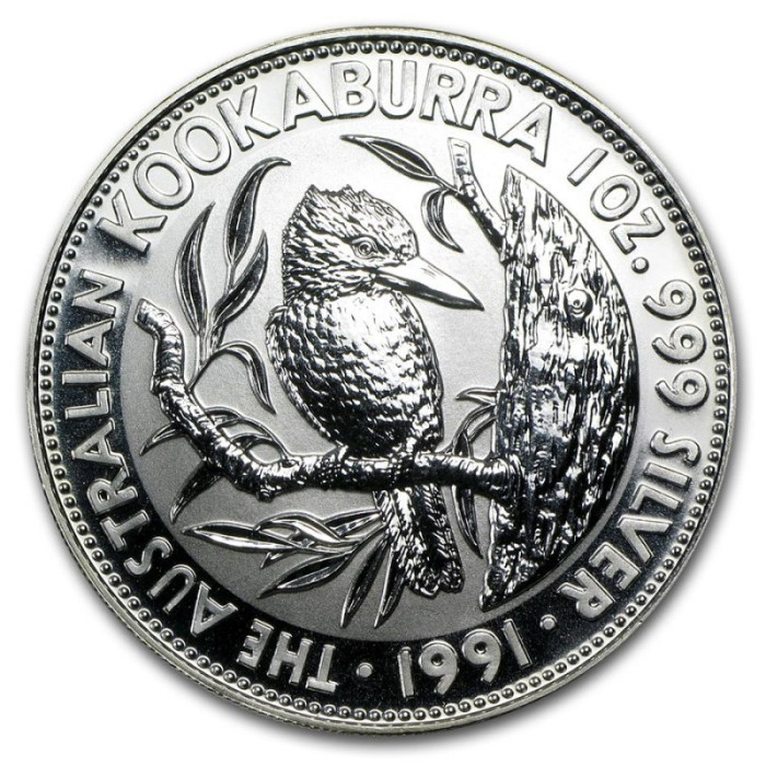 Australian Kookaburra 1991 Silver Coin, 1 oz - reverse side