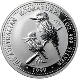 Австралійська срібна монета Кукабурра 1999 року, 1 унція - реверс Австралійська срібна монета Кукабурра 1999 року, 1 унція - реверс