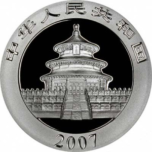 China Panda Silbermünze 2007, 1 Unze - Vorderseite China Panda Silbermünze 2007, 1 Unze - Vorderseite