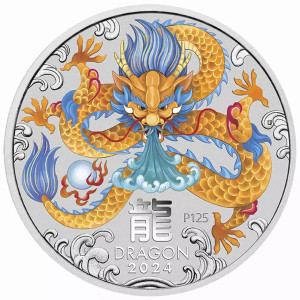 Silber Lunar III Münze: Jahr des Drachen 2024, 5 oz (Farbe) - Rückseite