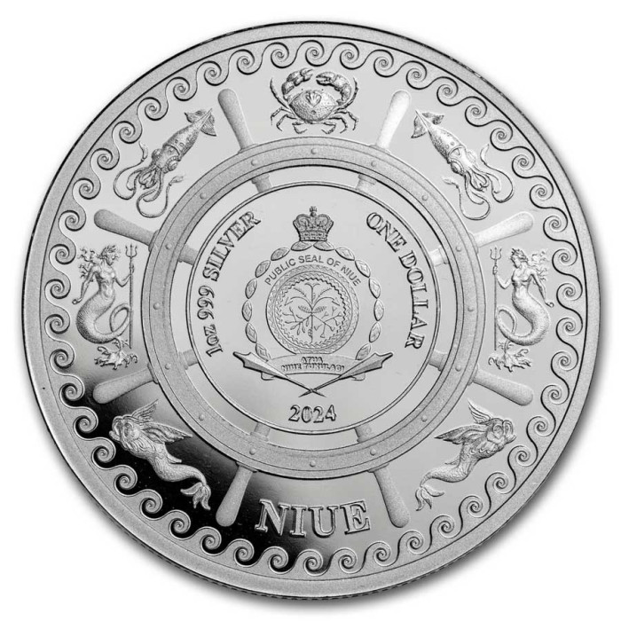 Srebrna Moneta Niue, Mythical Creatures: Sea Serpent 2024, 1 uncja awers Srebrna Moneta Niue, Mythical Creatures: Sea Serpent 2024, 1 uncja awers