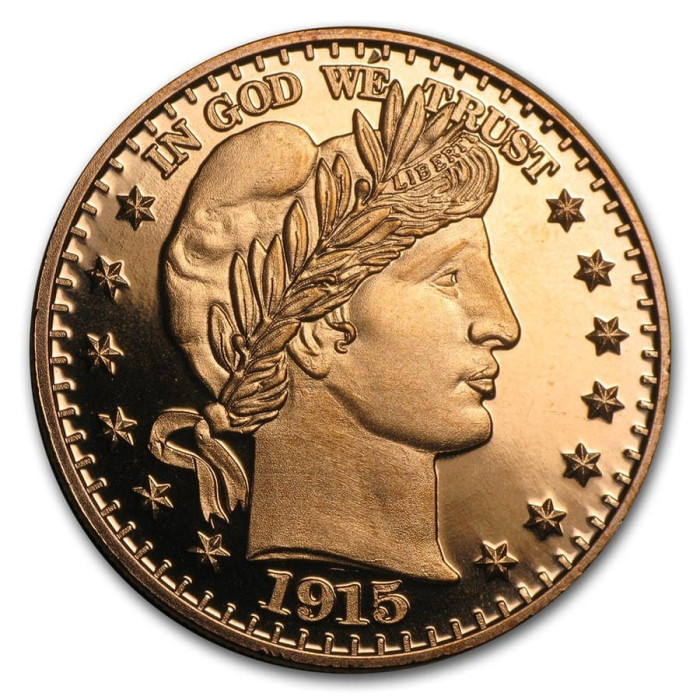 Copper Barber Half Dollar Medal, 1 ounce reverse
