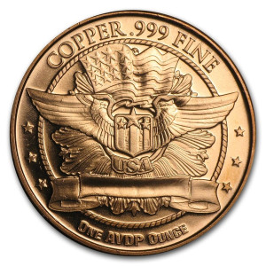 Copper Mercury Dime Medal, 1 oz reverse