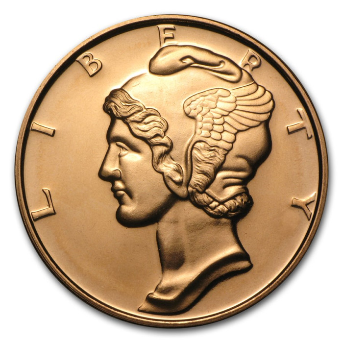 Copper Mercury Dime Medal, 1 oz reverse Copper Mercury Dime Medal, 1 oz reverse