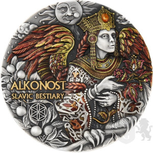 Silbermünze Slavic Beasts - Alkonost 2024, 3 Unzen Rückseite