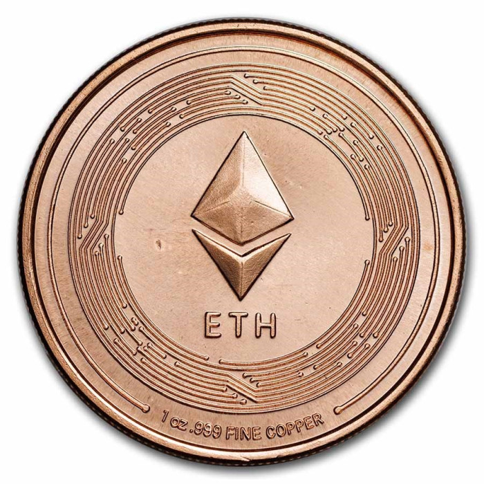 Kupfer-Ethereum-Medaille, 1 Unze Vorderseite Kupfer-Ethereum-Medaille, 1 Unze Vorderseite