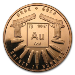 Miedziany-Medaille Sicherheit in Zahlen: Gewehre und Gold, 1 uncja rewers