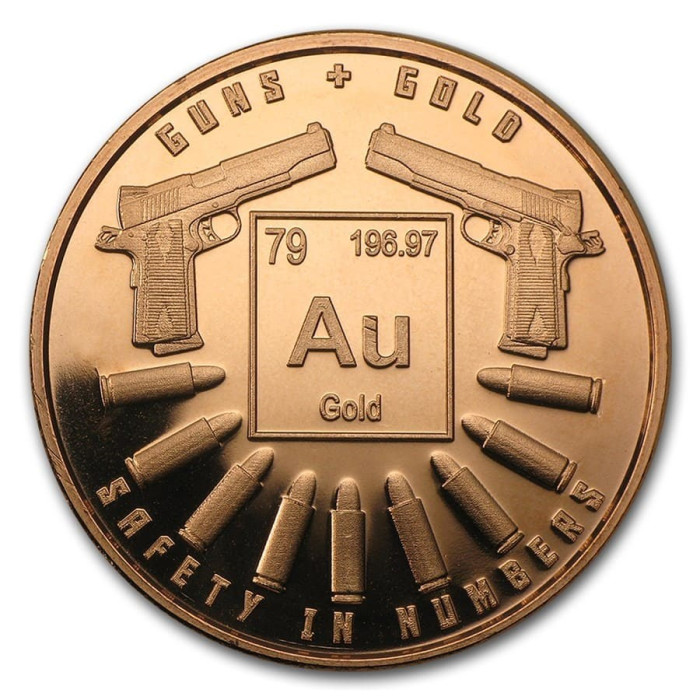 Miedziany-Medaille Sicherheit in Zahlen: Gewehre und Gold, 1 uncja rewers
