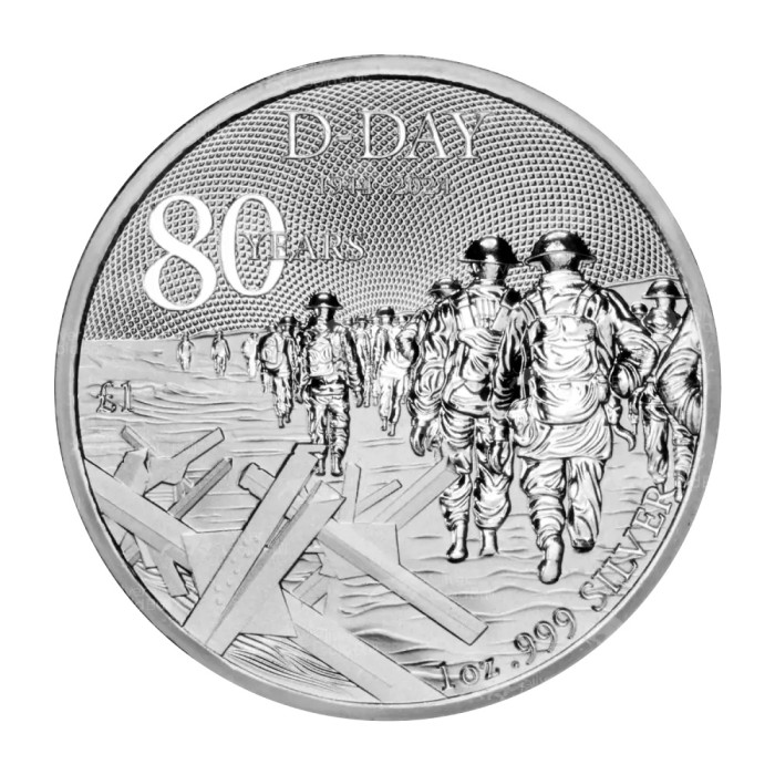 Srebrna Moneta Alderney, D-Day 80th Anniversary 2024, 1 uncja - rewers Srebrna Moneta Alderney, D-Day 80th Anniversary 2024, 1 uncja - rewers