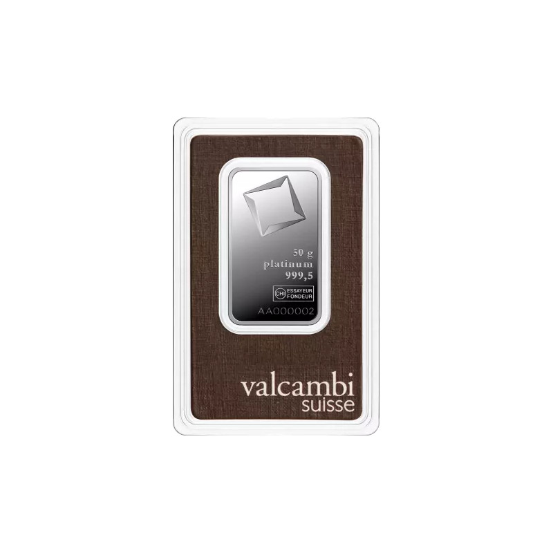 Valcambi Platinbarren, 50 g Front Valcambi Platinbarren, 50 g Front
