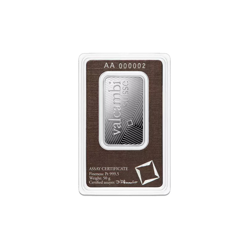 Valcambi Platinbarren, 50 g zurück Valcambi Platinbarren, 50 g zurück